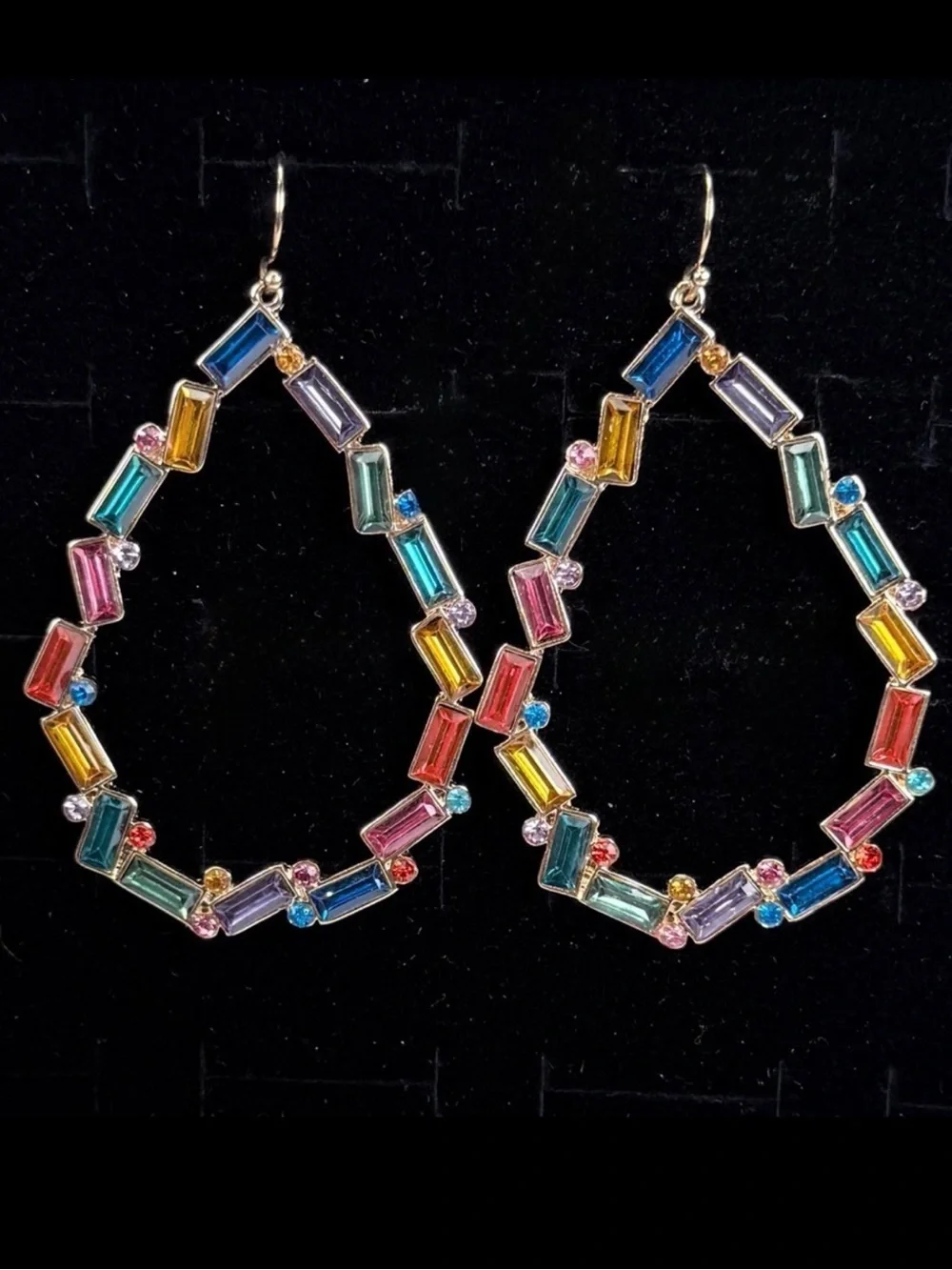 Gorgeous goldtone multicolor bling, weighted pierced dangle earrings